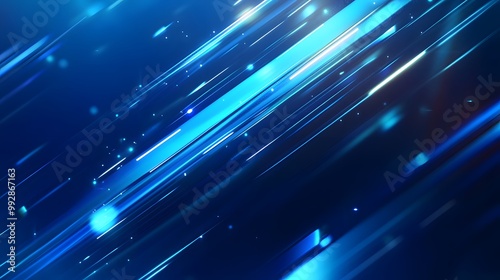 Vector Abstract, science, futuristic, energy technology concept. Digital image of light rays, stripes lines with blue light, speed and motion blur over dark blue background. 