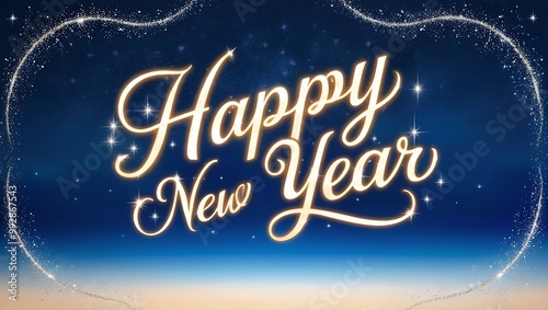 Capture the essence of celebration and tranquility with this Happy New Year image set against a stunning natural landscape.