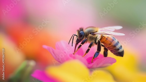 Bees pollinating colorful flowers in a garden, highlighting the importance of pollinators