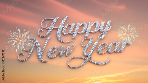 Capture the essence of celebration and tranquility with this Happy New Year image set against a stunning natural landscape.