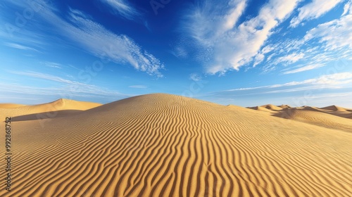 A desert landscape with a blue sky and clouds