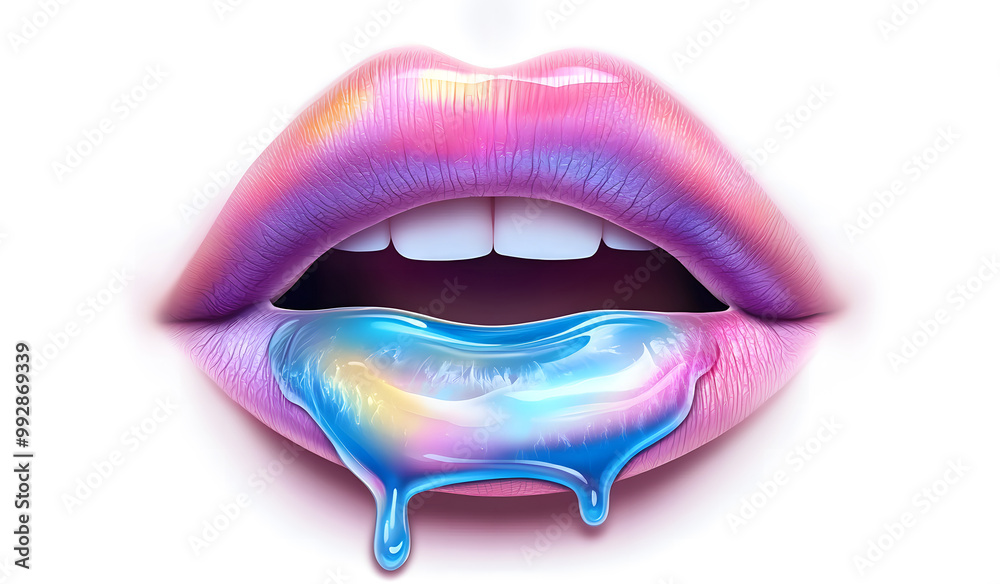 Vibrant Lips with Colorful Glossy Drip Design Vibrant Lips with Colorful Glossy Drip Design