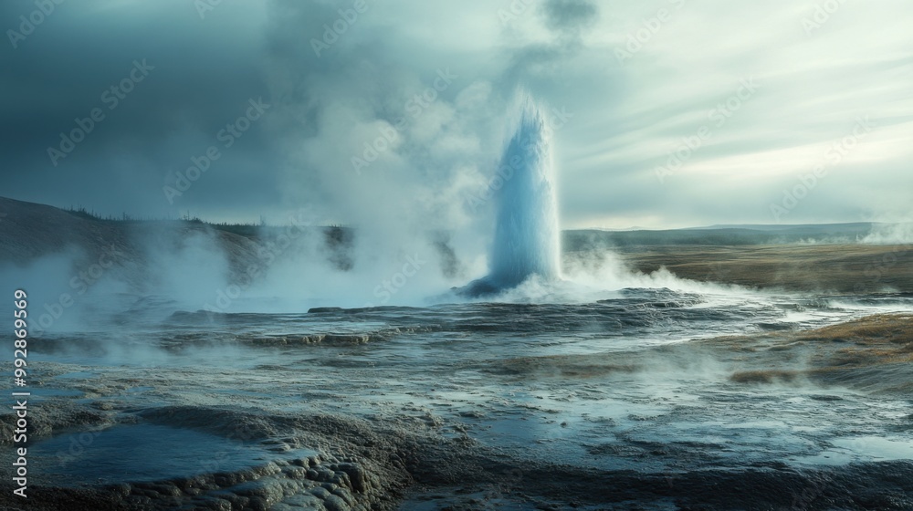 A large geyser is spewing water into the air A large geyser is spewing water into the air