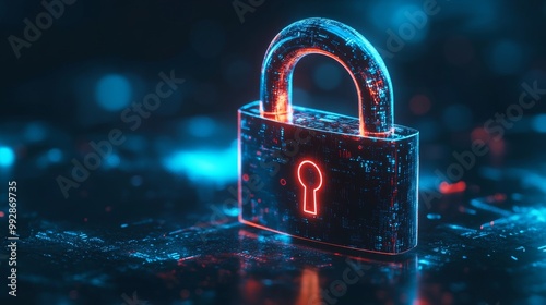 an illuminated padlock on a taxtured blue background representing digital security concept generative ai photo