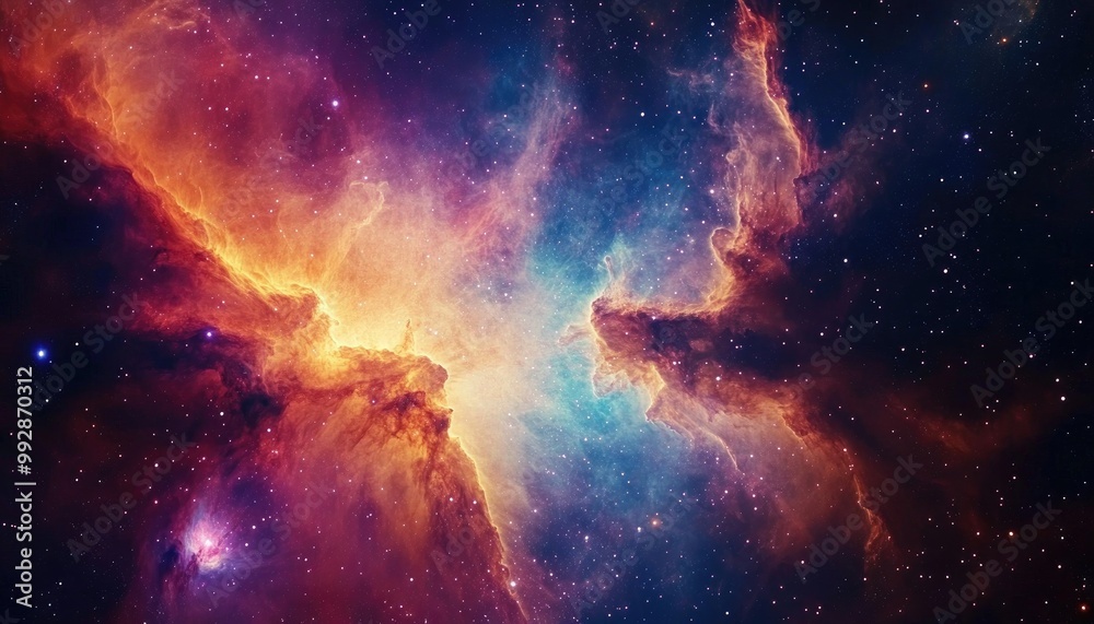 Fototapeta premium Vibrant nebula in a starry outer space setting with colorful cosmic elements