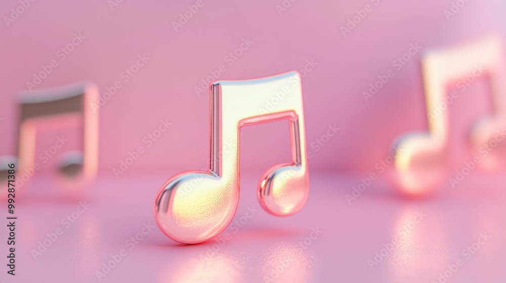 A soft pink background features shiny musical notes, symbolizing music and creativity. A soft pink background features shiny musical notes, symbolizing music and creativity.