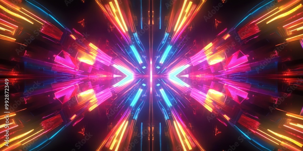 Obraz premium Abstract kaleidoscopic visuals featuring vibrant stage lights ideal for TV shows concerts musical performances VJ projections and lively nightlife events in clubs and discos