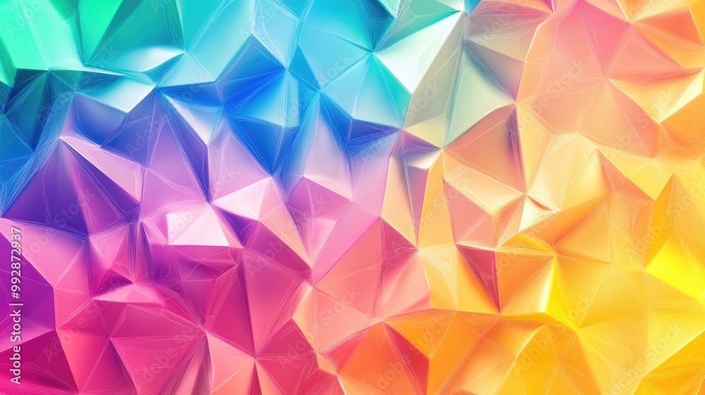 Rainbow abstract low poly prism background featuring a vivid spectrum gradient Colorful 2D cartoon style backdrop with multicolored shiny neon effect