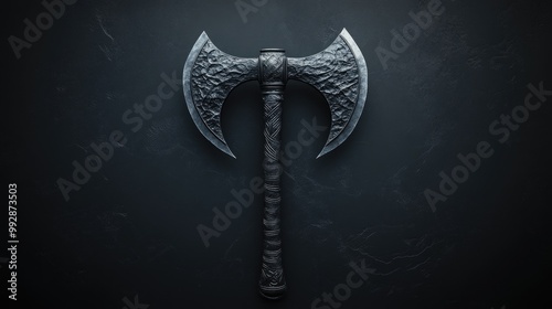 Medieval black battle axe with a single blade design suitable for fantasy games This 3D rendering showcases a warrior s weapon featuring a unique hatchet style photo