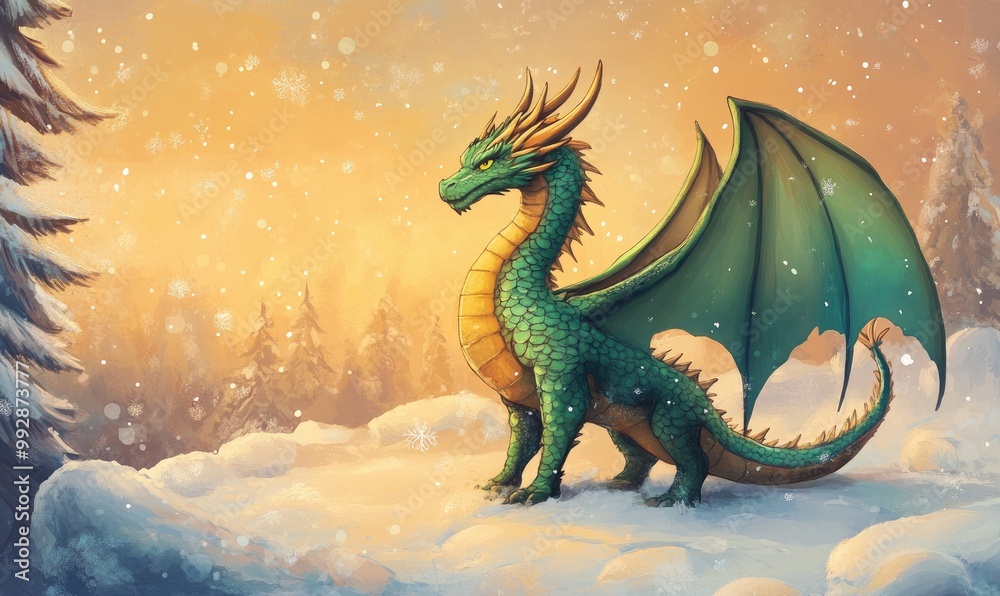 Obraz premium Fantasy dragon themed greeting card for the New Year celebration Year of the Dragon design perfect for banners and festive wishes