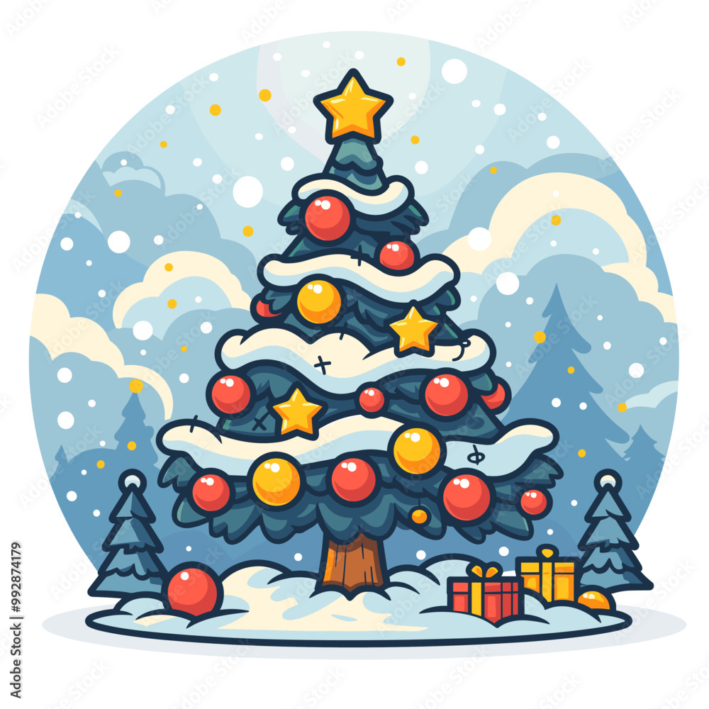 Christmas tree with gift boxes. Merry Christmas and Happy New Year greeting card. Christmas tree with gift boxes. Merry Christmas and Happy New Year greeting card.