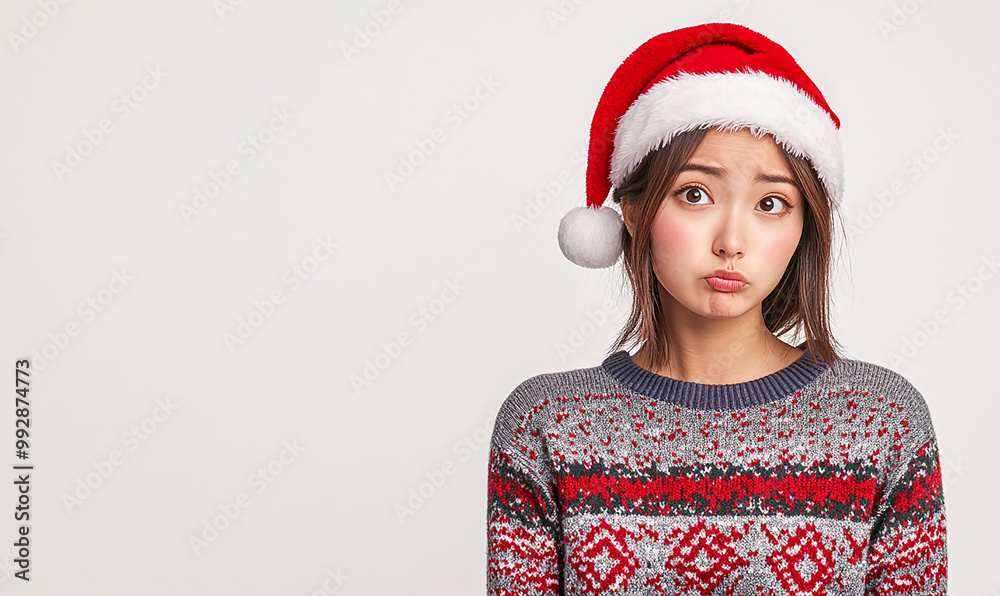 Doubtful Asian woman, Christmas, sideways glance Doubtful Asian woman, Christmas, sideways glance