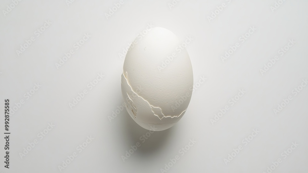 A boiled egg, meticulously peeled, with its delicate white shell discarded, lies isolated on a pristine white canvas. Its smooth, oval form contrasts starkly against the backdrop A boiled egg, meticulously peeled, with its delicate white shell discarded, lies isolated on a pristine white canvas. Its smooth, oval form contrasts starkly against the backdrop