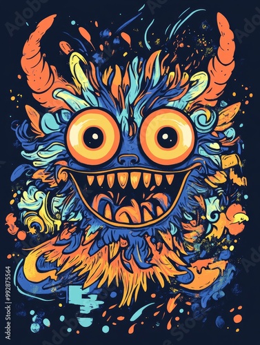 Cute modern doodle design featuring a fantastical monster character for t shirts