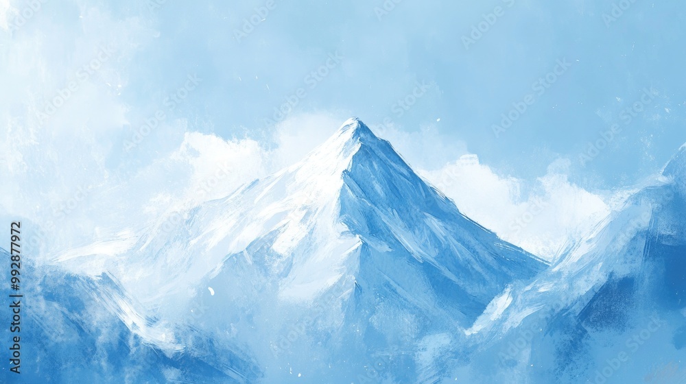 Snowy mountain set against a blue backdrop with soft blurred brush strokes perfect for a travel themed banner Snowy mountain set against a blue backdrop with soft blurred brush strokes perfect for a travel themed banner