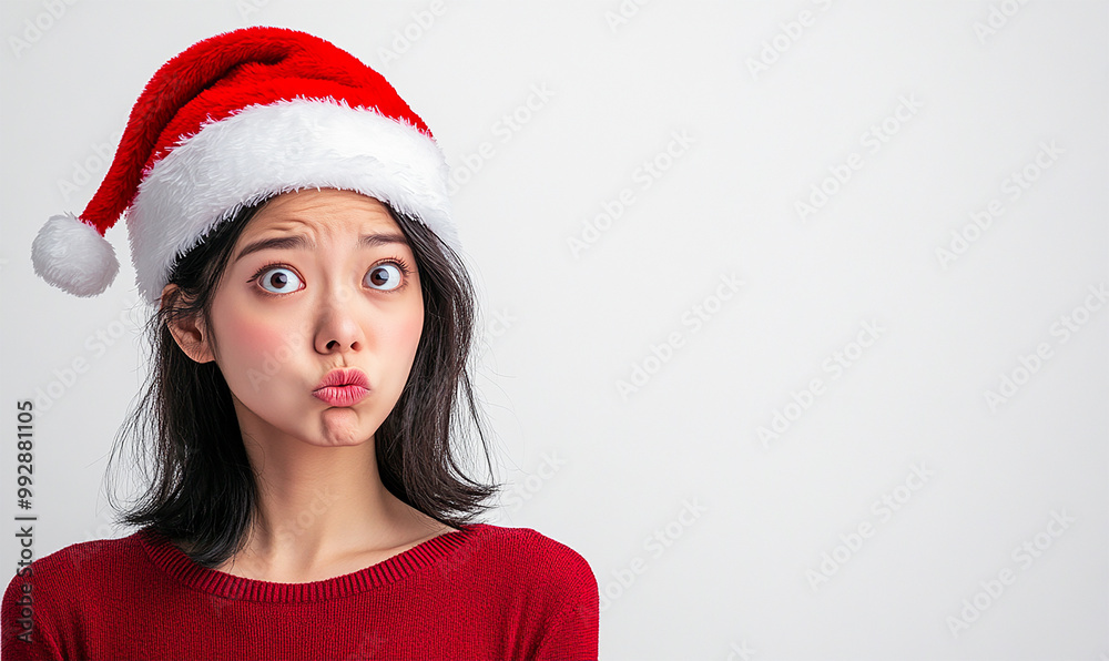 Woman celebrating Christmas, doubtful look Woman celebrating Christmas, doubtful look
