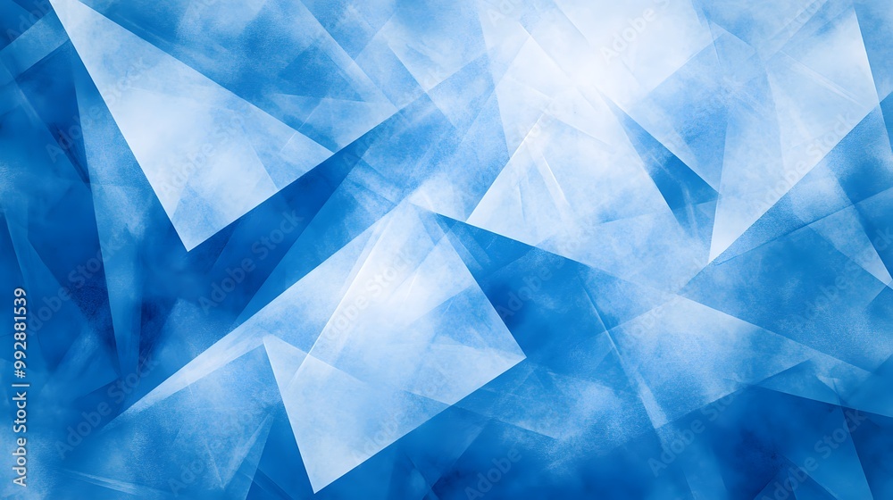 modern abstract blue background design with layers of textured white transparent material in triangle diamond and squares shapes in random geometric pattern. modern abstract blue background design with layers of textured white transparent material in triangle diamond and squares shapes in random geometric pattern.