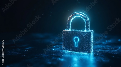 an illuminated padlock on a taxtured blue background representing digital security concept generative ai  photo