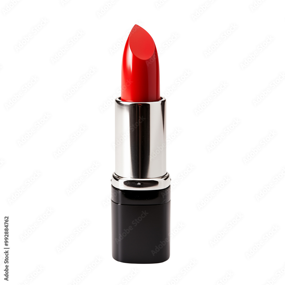 Red Lipstick In Shiny Silver Tube Isolated On White Background Red Lipstick In Shiny Silver Tube Isolated On White Background