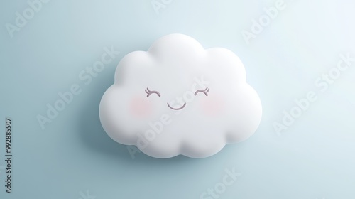 A cheerful, plush cloud with a smiling face on a soft blue background creating a whimsical and calming atmosphere in a cozy space