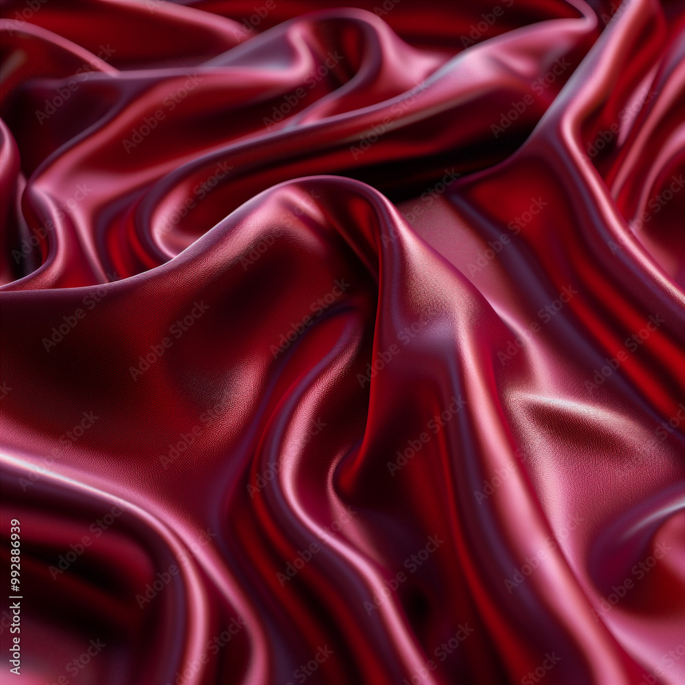 Fototapeta premium Red satin cloth, fabric drapes softly creating elegant background. Generative AI