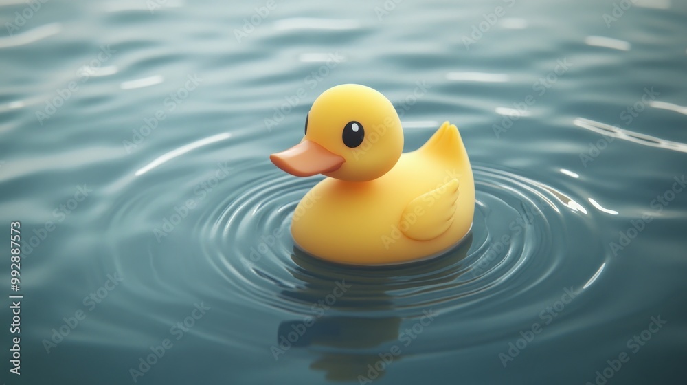 A cheerful yellow rubber duck floating on water, creating gentle ripples. A cheerful yellow rubber duck floating on water, creating gentle ripples.