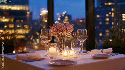 Elegant dinner setup with candles and flowers, perfect for a romantic evening.