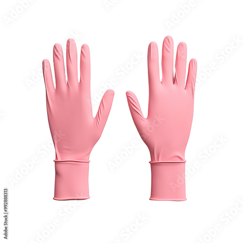 Pink rubber cleaning gloves, white isolate background, Transparent Background