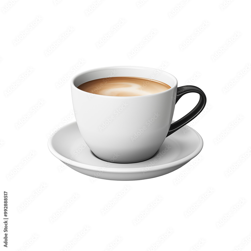 White Coffee Cup With Latte Art On Saucer Isolated On White White Coffee Cup With Latte Art On Saucer Isolated On White