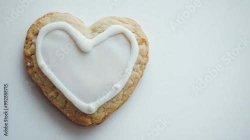 Decorative heart-shaped cookie with white icing on a clean surface perfect for celebration or gifting