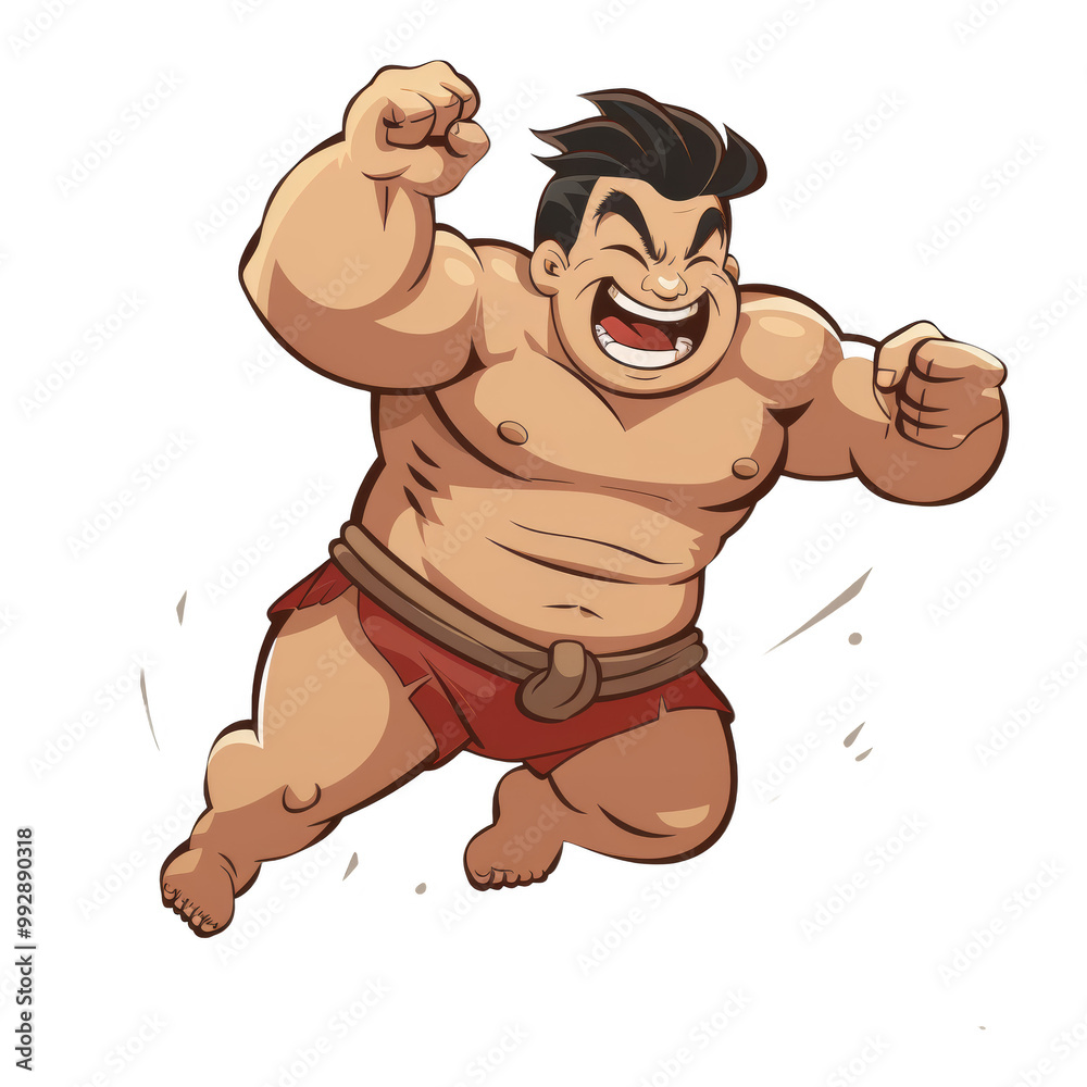A cartoon illustration of a happy, muscular man jumping and celebrating. A cartoon illustration of a happy, muscular man jumping and celebrating.