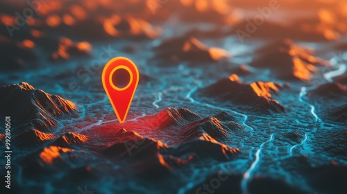 A vibrant red GPS marker acts as a digital guide navigating users through extensive map landscapes Its bright hue ignites curiosity encouraging exploration and the promise of new adventures photo