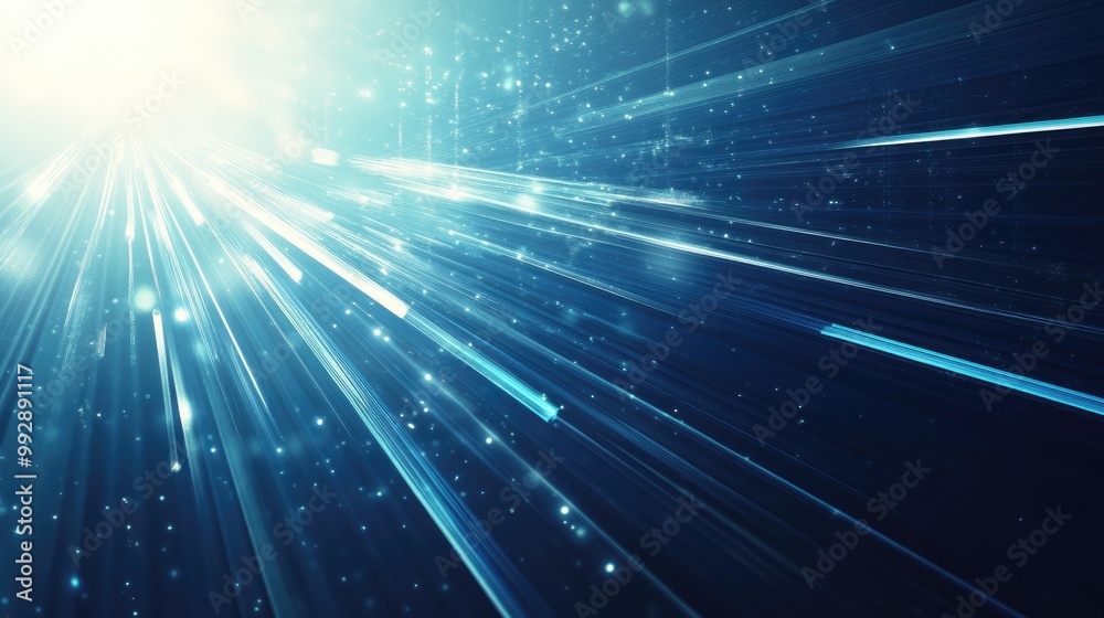 Abstract futuristic energy technology concept featuring light rays and striped lines against a blue background Abstract futuristic energy technology concept featuring light rays and striped lines against a blue background