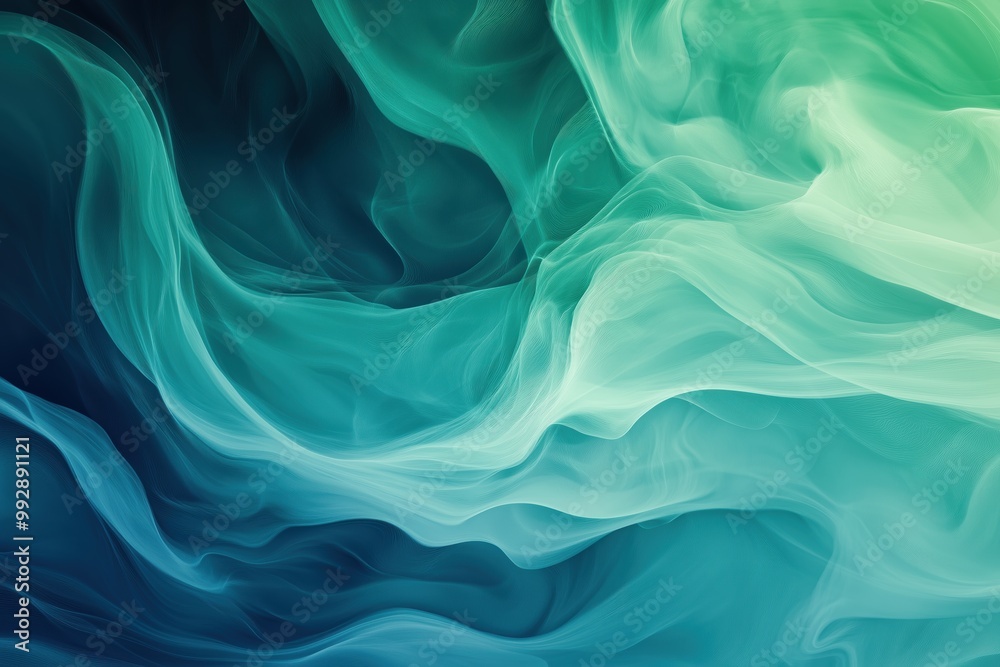 Flowing shapes and soft color transitions in blue and green Flowing shapes and soft color transitions in blue and green