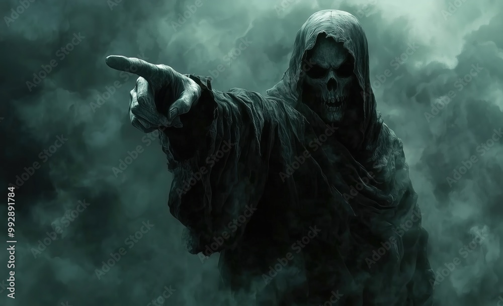 Obraz premium The mysterious dark figure in the dim environment under the dim lights of Halloween reached out this hand