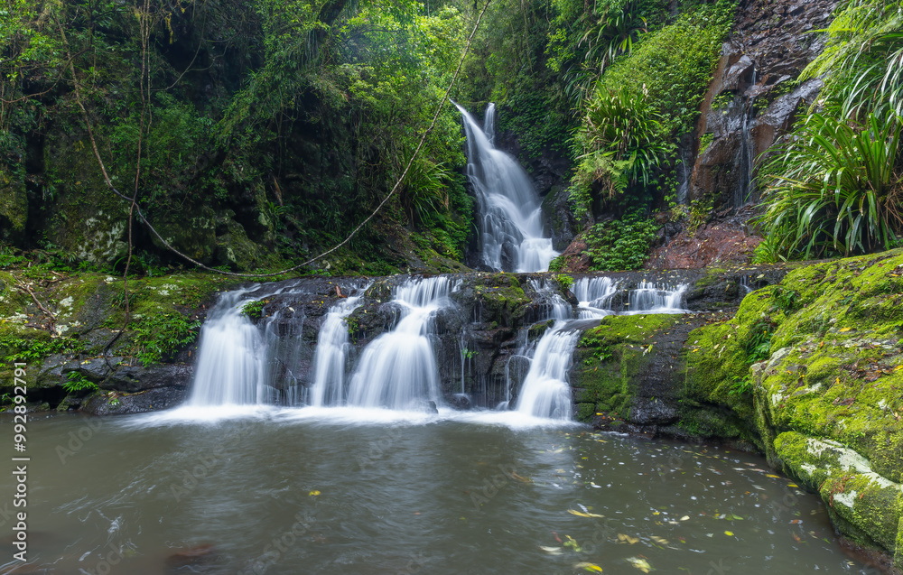 side view of elabana falls in lamington national park of queensland, australia side view of elabana falls in lamington national park of queensland, australia