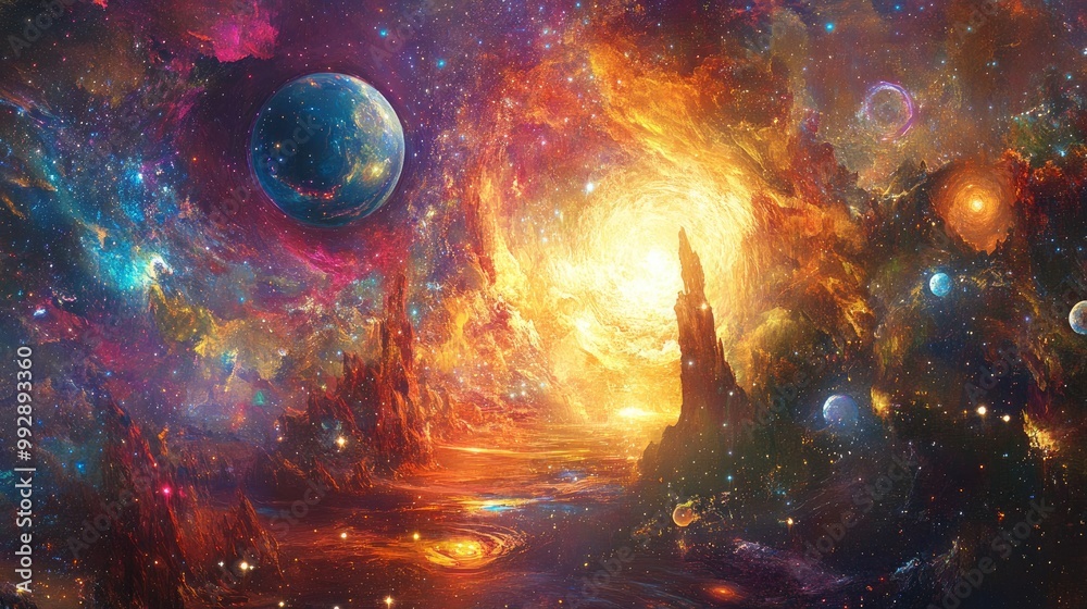 Fototapeta premium Celestial Flow and Dreamlike Journeys An Exploration of Cosmic Pathways