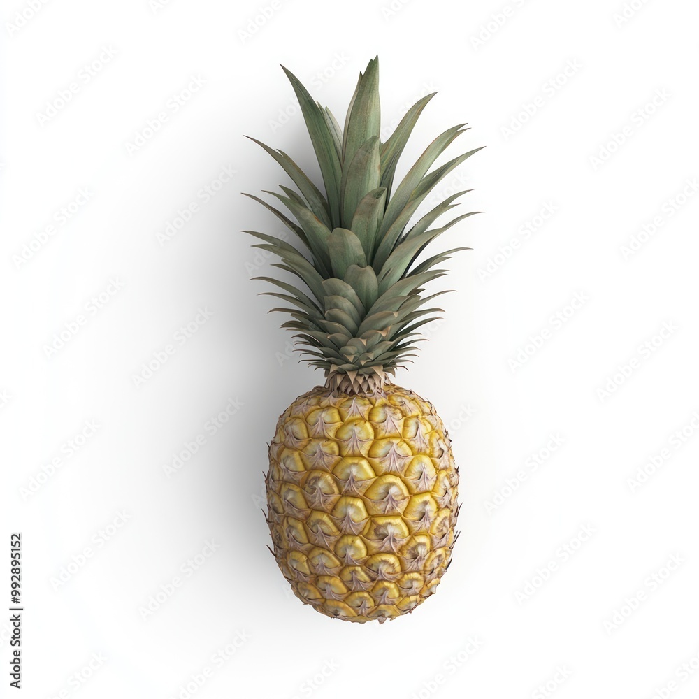 A fresh pineapple with green leaves, showcasing its textured surface and vibrant color. A fresh pineapple with green leaves, showcasing its textured surface and vibrant color.