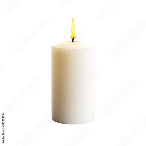 White Candle With Burning Flame Isolated On Clean White Background