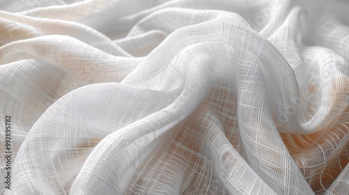 Delicate textile made of white linen fibers.