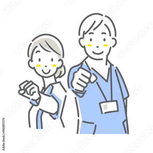 笑顔で頑張る看護師　シンプルでお洒落な線画イラスト