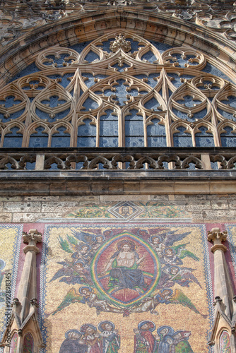 Obraz na płótnie Mosaic and rose window of the Last Judgment at the Golden Gate, Saint Vitus Cathedral, Prague, Czech Republic w salonie