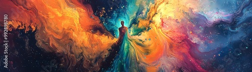 Wallpaper Mural Abstract human figures made of swirling, glowing colors dancing through a vibrant, dreamlike space Torontodigital.ca