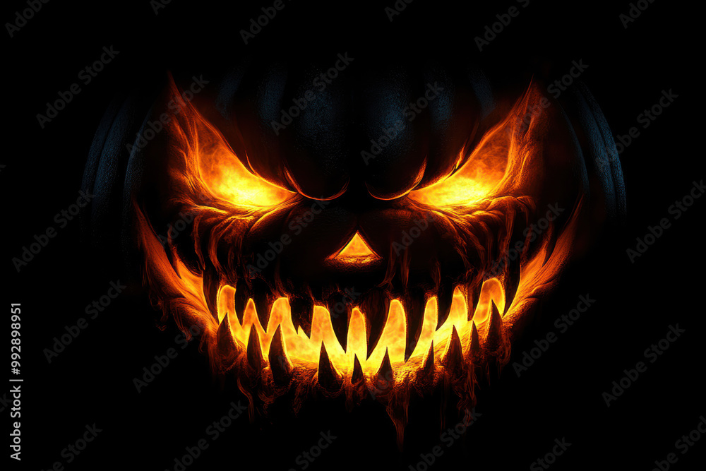 Glowing Jack-o'-Lantern Face on Black Background Glowing Jack-o'-Lantern Face on Black Background