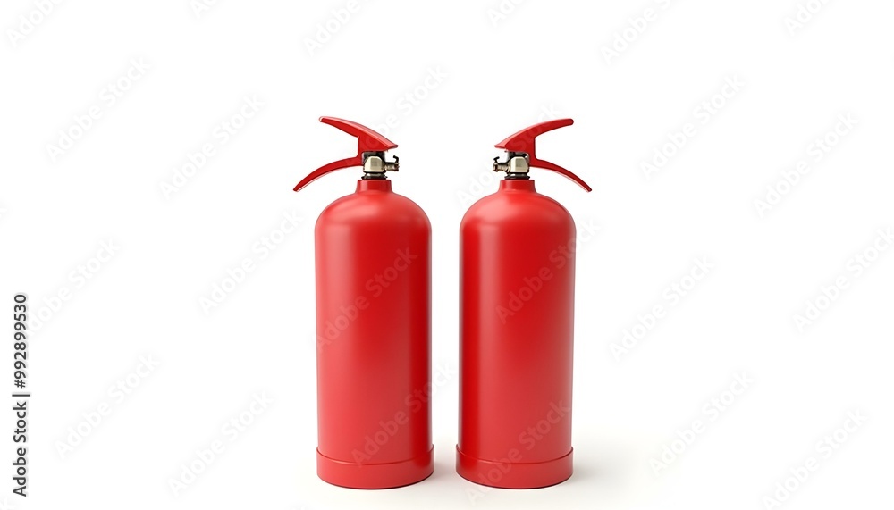 Two red gas tank fire extinguisher canisters isolated on a white background Two red gas tank fire extinguisher canisters isolated on a white background
