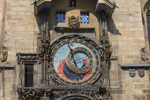 Obraz na płótnie Prague astronomical clock (Prague Orloj) on facade of Town Hall in Town Square, Prague, Czech Republic w salonie