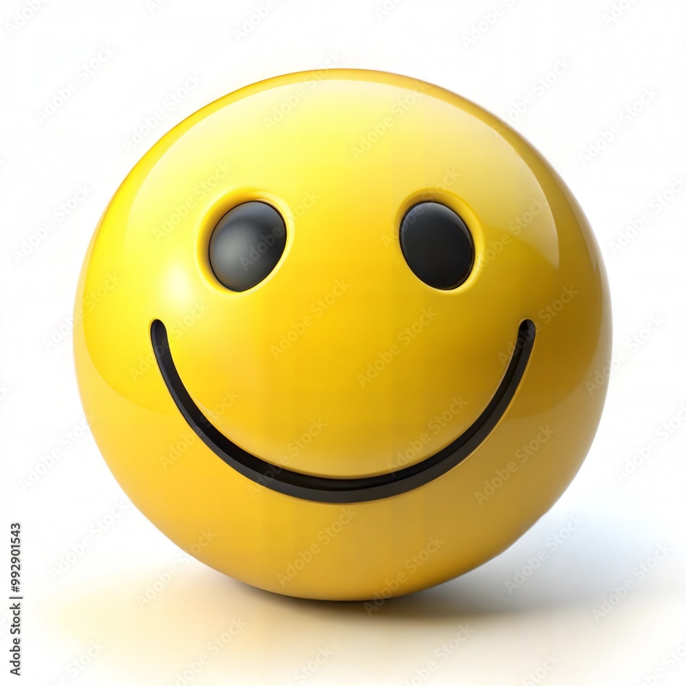 Fototapeta premium 3D Yellow Smiley Face Icon, Minimalist Design, Isolated on White