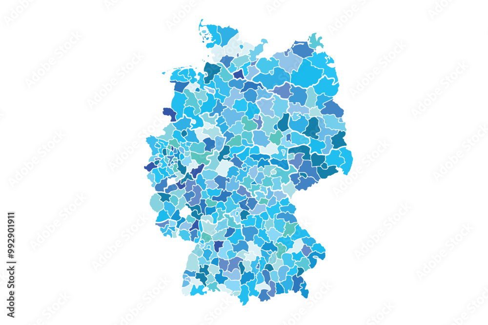 Germany map with Districts by State. colorful style. Germany map with Districts by State. colorful style.