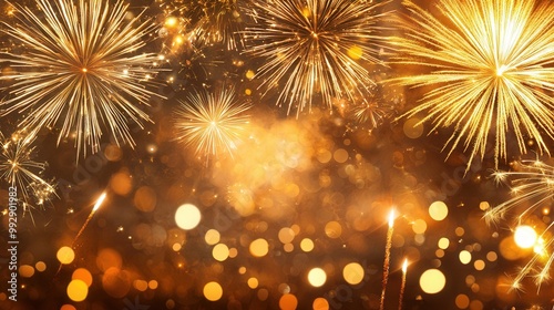 Golden fireworks bursting in the night sky symbolizing grandeur