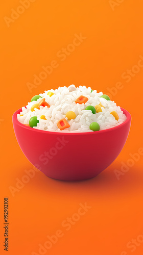 Colorful cartoon rice and vegetable bowl